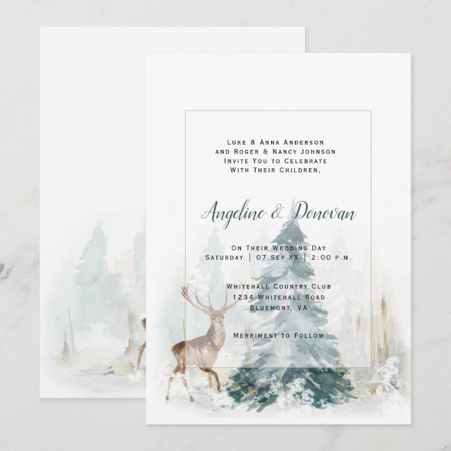 Convites Árvores de Pinheiro de Inverno com Casamento de Ve (Frente/Verso)