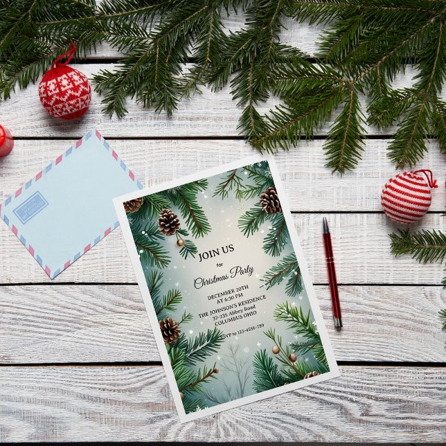 Convites Árvores de Pinheiro Elegantes & Cones de Natal (Criador carregado)
