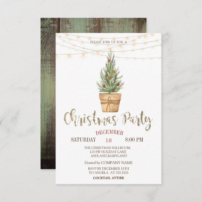 Convites Árvores De Pinheiros De Aquarela,Madeira De Luz Na (Frente/Verso)