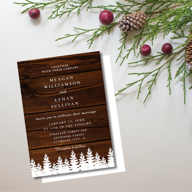 Convites Árvores de Pinheiros de Madeira Rústica Queda Casa (rustic wood pine trees fall autumn winter wedding invitations)
