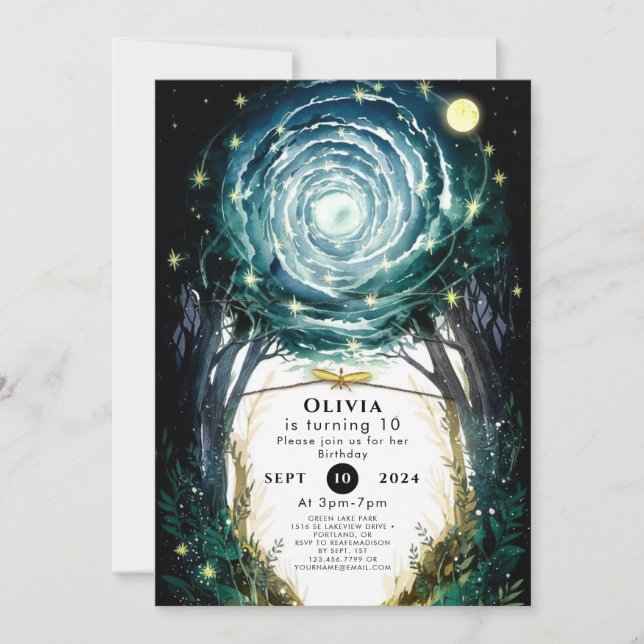 Convites Árvores do Aniversário da Floresta Mágica (Frente)