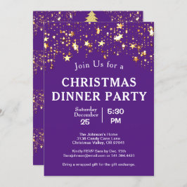 Convites Árvores Douradas do Partido Jante de Natal Roxo