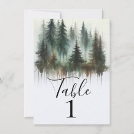 Convites Árvores em Aquarela Número da Mesa Rústica Selvage