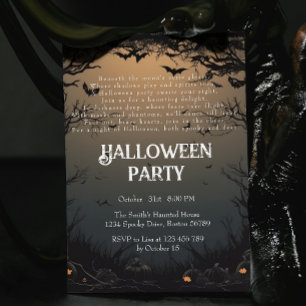 Convites Árvores Escuras e Morcegos Festa de Halloween de P