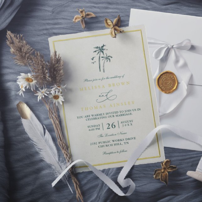 Convites Árvores Palmeira Costa Drift Praia Casamento Elega (Criador carregado)