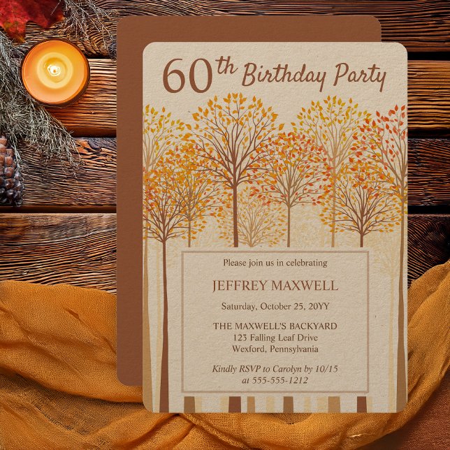 Convites Árvores Rústicas de Queda Terracotta 60ª Festa de  (Rustic Fall Trees Autumn Terracotta 60th Birthday Party Invitation - - Kraft Paper)