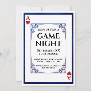 Convites Ás de Copas Jogo Noturno Carta de Baralho Azul