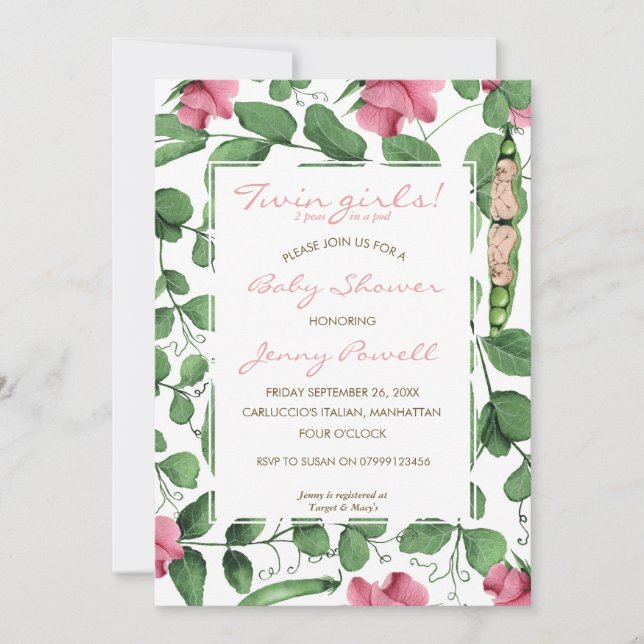 Convites As ervilhas gêmeas do chá de fraldas dois das (Frente)