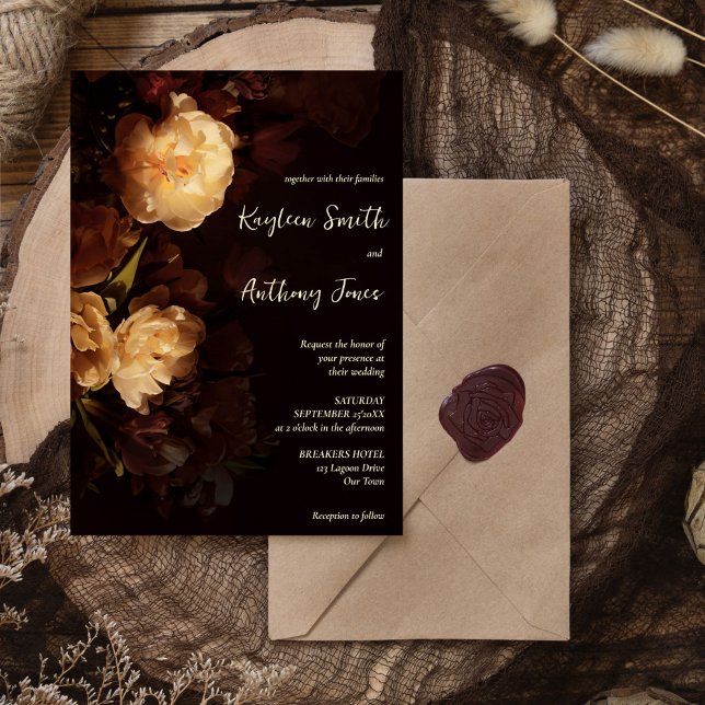 Convites As flores escuras e escuras do casamento. (Moody dark vintage flowers wedding all in one invitation template instant download gothic wedding)