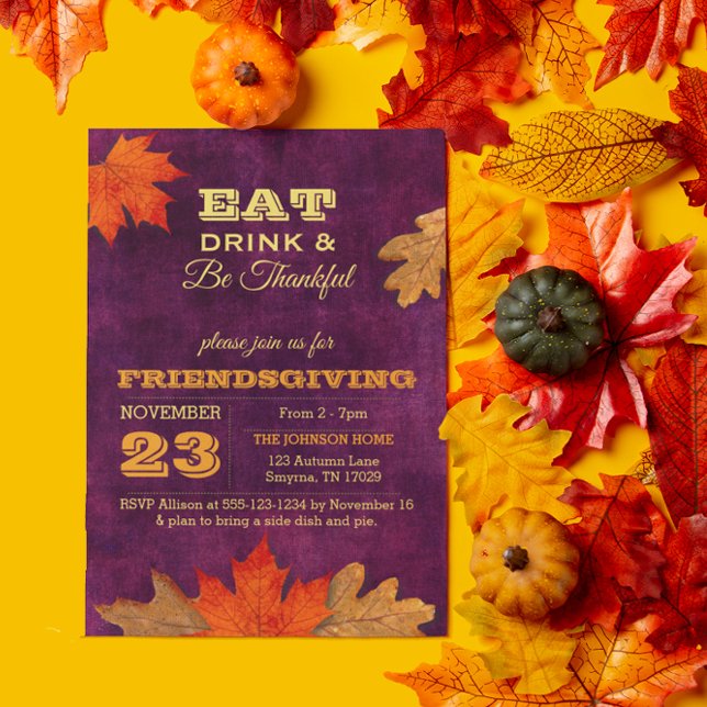 Convites As Folhas de outono de ameixa comem bebida e sejam (Criador carregado)