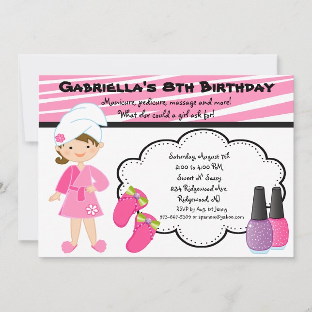 Convites As Meninas de Zebra Rosa e Branca Spa Convidam (Frente)