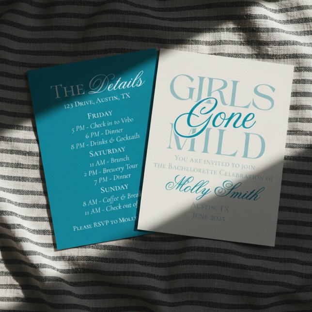 Convites As Meninas Ficaram Ligeiras - Engraçada Design da  (Girls Gone Mild invite with modern serif font – perfect for bachelorette or bridal celebrations!)