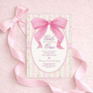 Convites As Meninas Só Querem Ser Uma: Laço Rosa 1º Anivers
