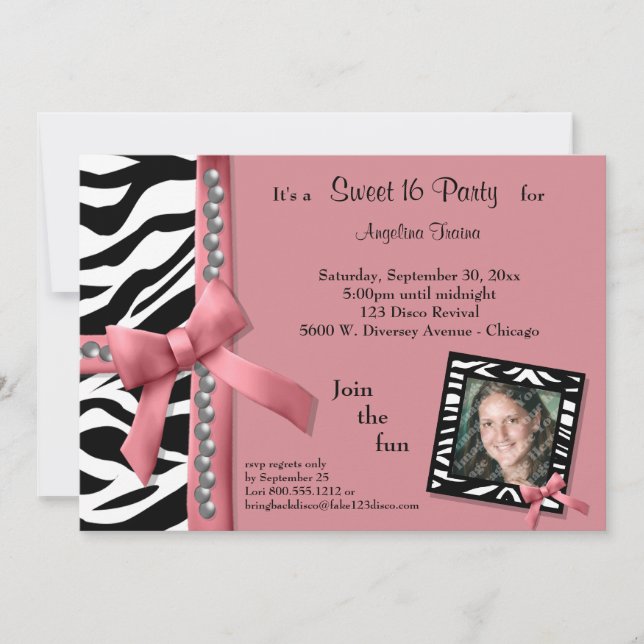 Convites As pérolas e o rosa com partido das listras da (Frente)