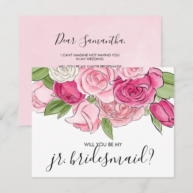 Convites As Rosas Rosa-D-Água São Minha Placa De Bridesmaid (Frente/Verso)