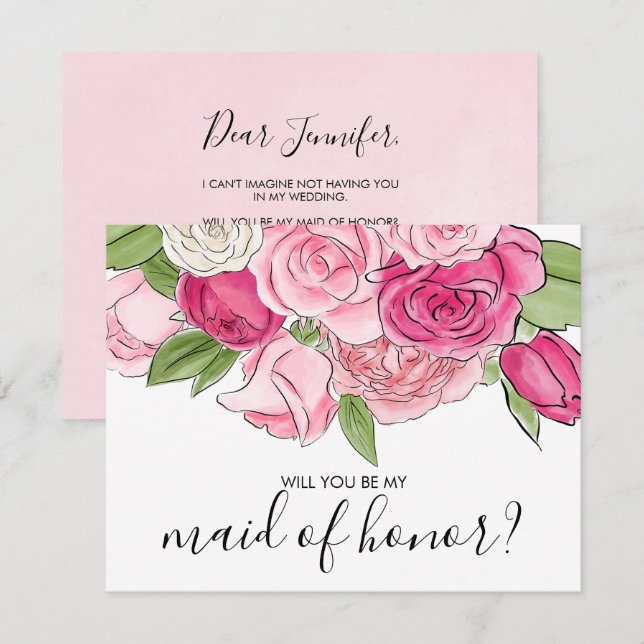 Convites As Rosas Rosa De Água São Minha Placa De Madrinha  (Frente/Verso)