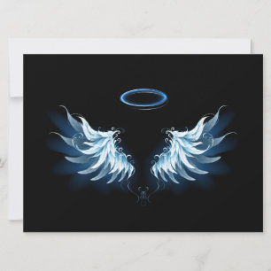 Convites Asas de Anjo Brilhantes Azuis em fundo preto