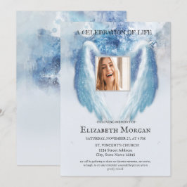 Convites Asas de Anjo Foto Azul Celebração da Vida