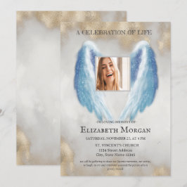Convites Asas de Anjo Foto Dourada Celebração da Vida