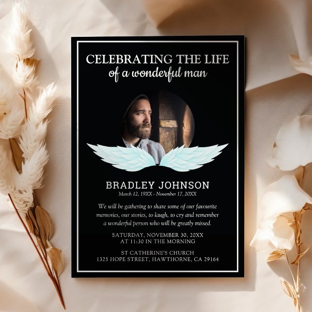 Convites Asas de Anjo Foto Personalizada Funeral (Criador carregado)