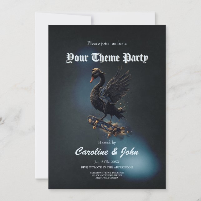 Convites Asas de liberdade o cisne negro no skate. (Frente)