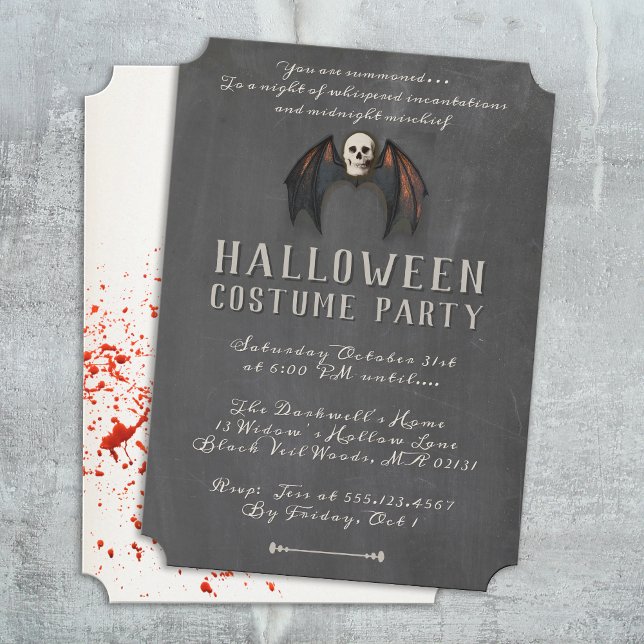 Convites Asas de Morcego Vampiro Assustadoras Crânio Festa  (vintage scary skull with bat weeks halloween invitation )