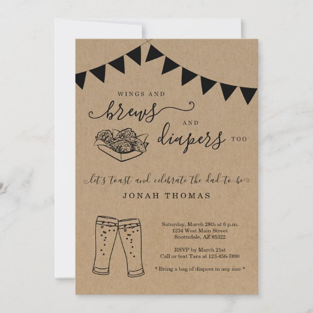 Convites Asas e rugas e Fraldas ao Chá de fraldas masculino (Frente)