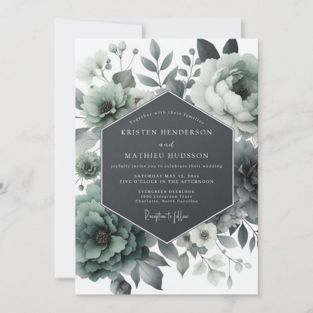 Convites Ash Green Moody Bloom Wedding (Frente)