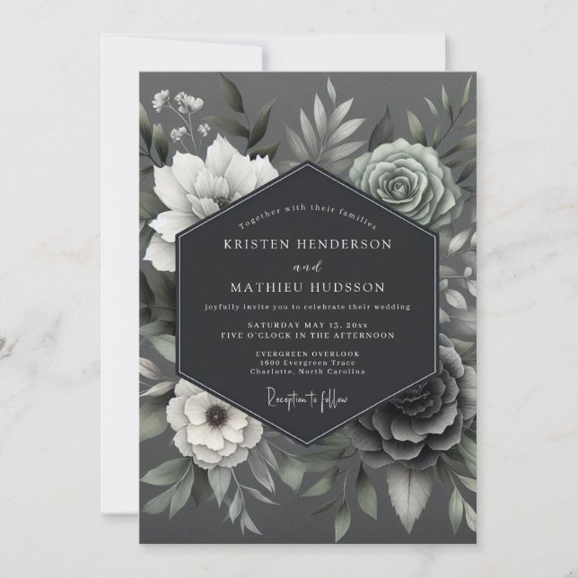 Convites Ash Monochromatic Posy Wedding (Frente)