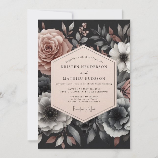 Convites Ash Rose Somber Flora Wedding (Frente)