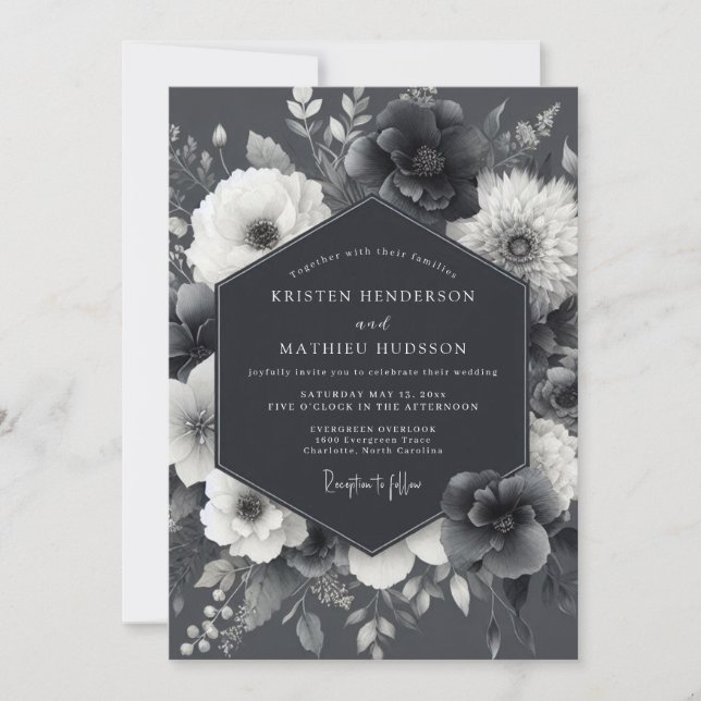 Convites Ashen Gothic Flora Wedding (Frente)