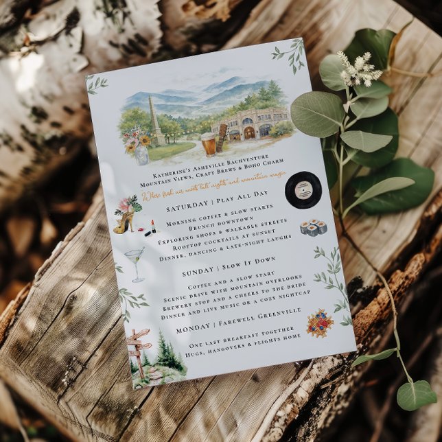 Convites Asheville NC Bachelorette Weekend Itinerary (Criador carregado)