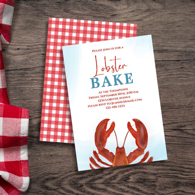 Convites Assar de frutos do mar Elegante Vermelho Personali (Lobster bake coastal style invitation template.)