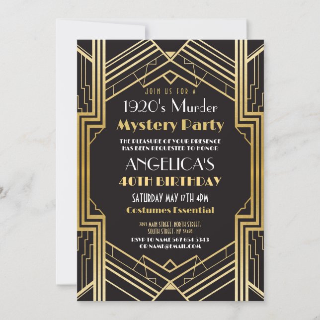 Convites Assassinato de 1920 Janto do Partido Mistério Aniv (Frente)