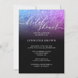 Convites Assinatura Bridal Shower Brilhante Rosa Azul-Claro