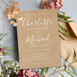 Convites Assinatura de Casamento Elegante Kraft Rústico