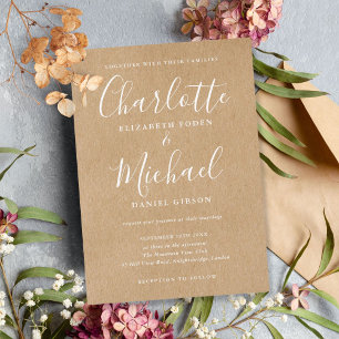 Convites Assinatura de Casamento Elegante Kraft Rústico