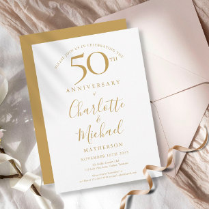 Convites Assinatura Dourada Elegante 50º Aniversário de Cas