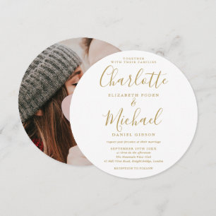 Convites Assinatura Dourada Roteiro Foto Circular Casamento