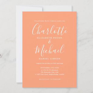 Convites Assinatura Elegante Casamento Pêssego Script