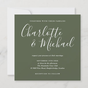 Convites Assinatura Elegante em Script Verde Oliva Casament
