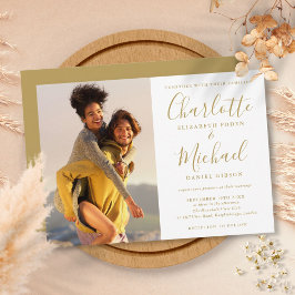 Convites Assinatura Elegante Foto Casamento Dourado Script