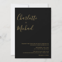 Convites Assinatura Minimalista Casamento Preto e Dourado