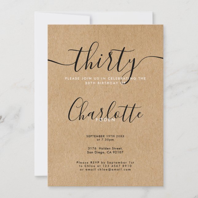 Convites Assinatura Rustic Kraft aniversário de 30 anos (Frente)