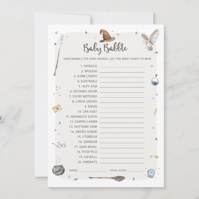 Convites Assistente Chá de fraldas Bebê Babble Jogo de Pala (Frente)