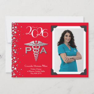 Convites Assistente Médico Graduado Vermelho Prata