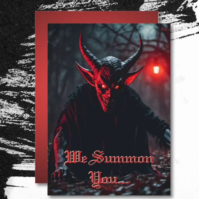 Convites Assustador do Cavalo Vermelho Assustador do Diabo (Smiling Scary Red Eyed Crawling Devil Halloween Party Invitation)