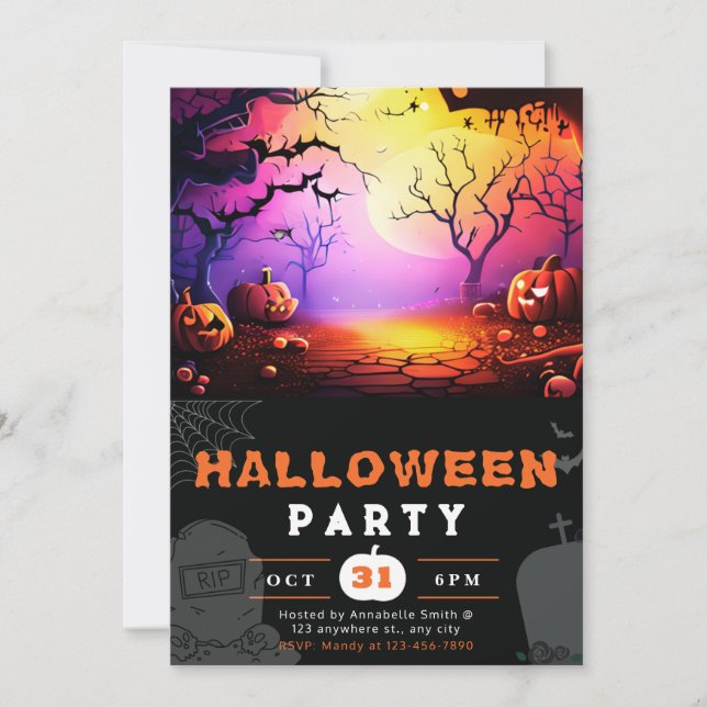 Convites Assustador Jack-O' Lanterna Cheia Halloween (Frente)