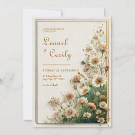 Convites Astrantia Casamento Dourado Texturizado Creme