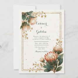 Convites Astrantia Marfim Folha Dourada Casamento